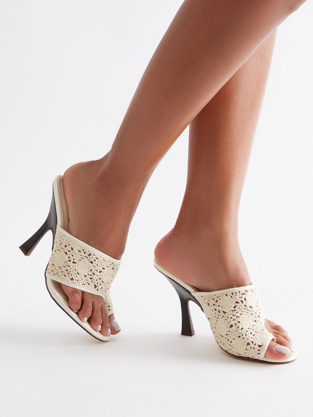 Cream Crochet Open-Toe Mule Heels